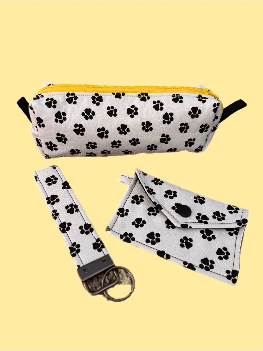 Handmade Paw Print 3-Piece Set – Pencil Pouch, ID Pouch & Keychain Wristlet
